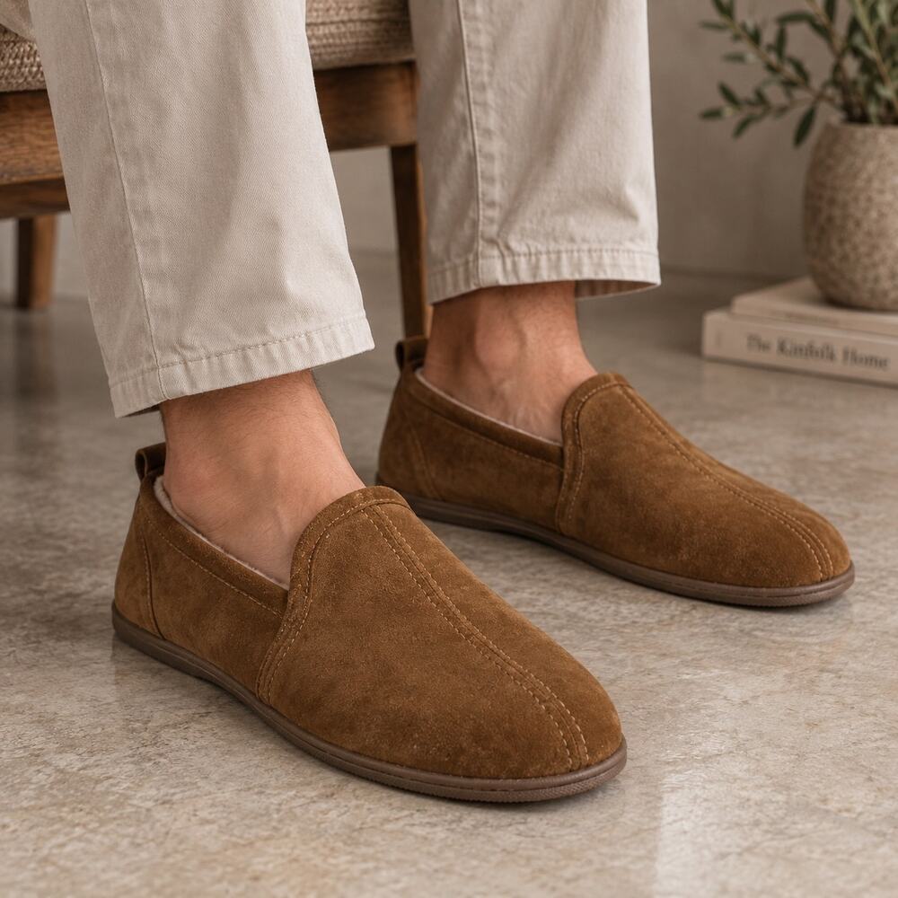 Minnetonka Brown Suede Slip-on Faux Fur Lined  Slippers 13